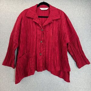 Itemz Chris Baumgartner Crinkle Textured Asymmetrical Top Blouse One Size Red‎